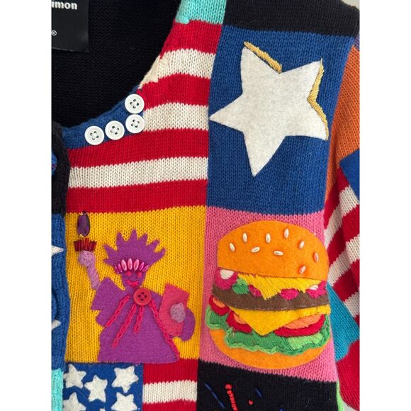 Michael Simon VTG Y2K Cardigan Colorblock Sweater 4th July Patriotic Small - Picture 3 of 6